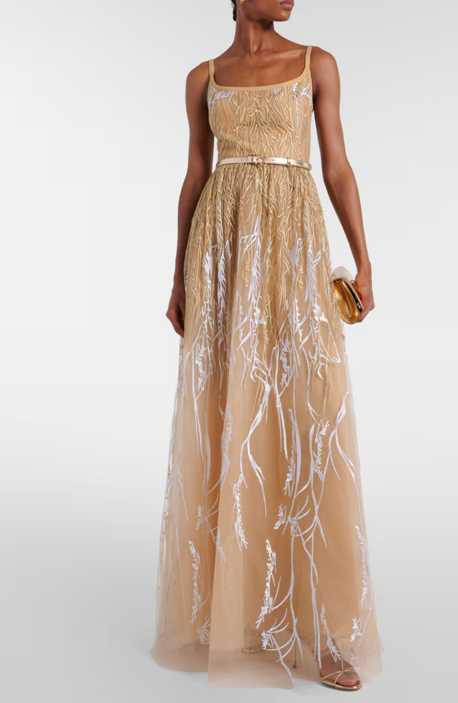 Beige long belted dress